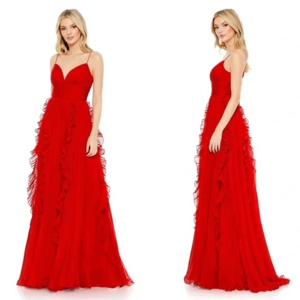 NWT | Mac Duggal Red A-Line Chiffon 70172 Maxi Gown